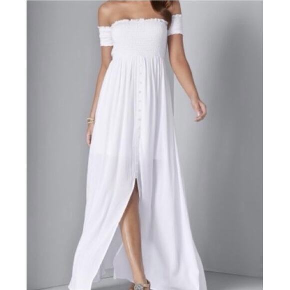 White Boho-Style Off-the-Shoulder Maxi Dress, Small, Venus - Picture 1 of 7